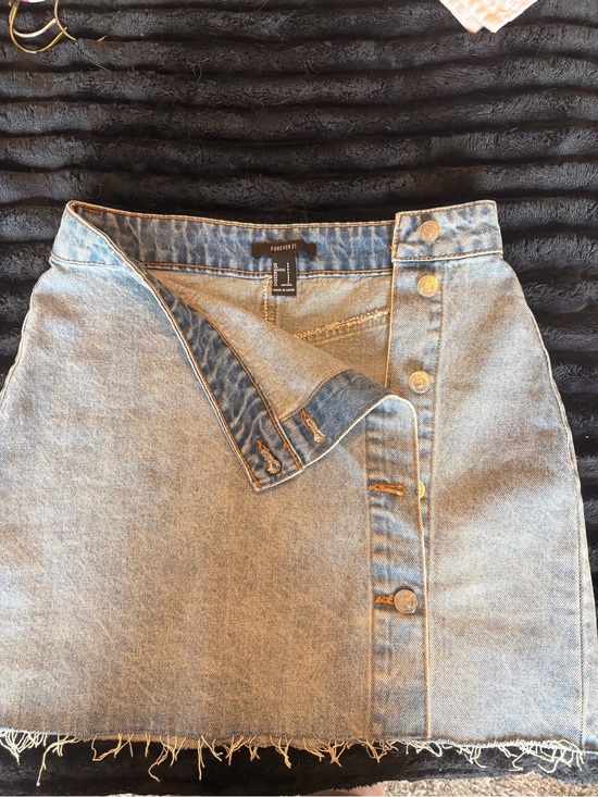 Forever 21 Dresses & Skirts - Forever 21 Light Blue Denim Button-Front Mini Skirt with Raw Hem